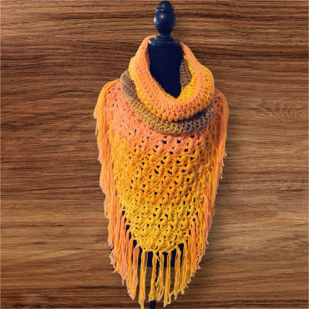 Multicolor Crochet Fringe Shawl